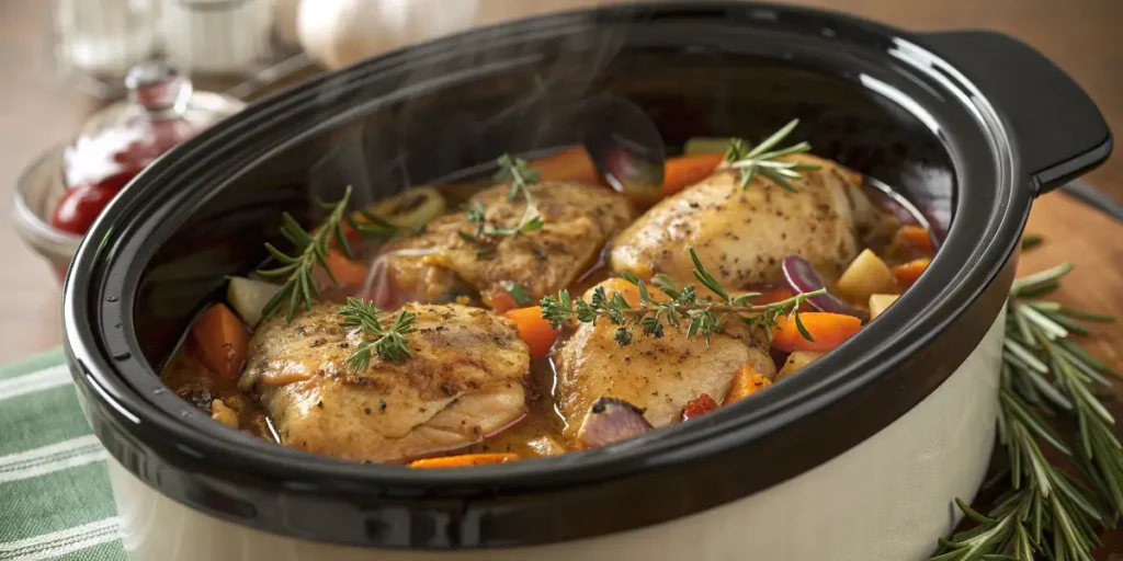ender shredded crockpot chicken with mashed potatoes and broccoli on a dinner plate, comforting chicken crockpot meal