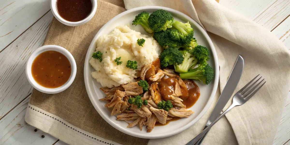 Juicy crockpot chicken breasts cooked in a slow cooker with honey garlic sauce, garnished with sesame seeds and green onions