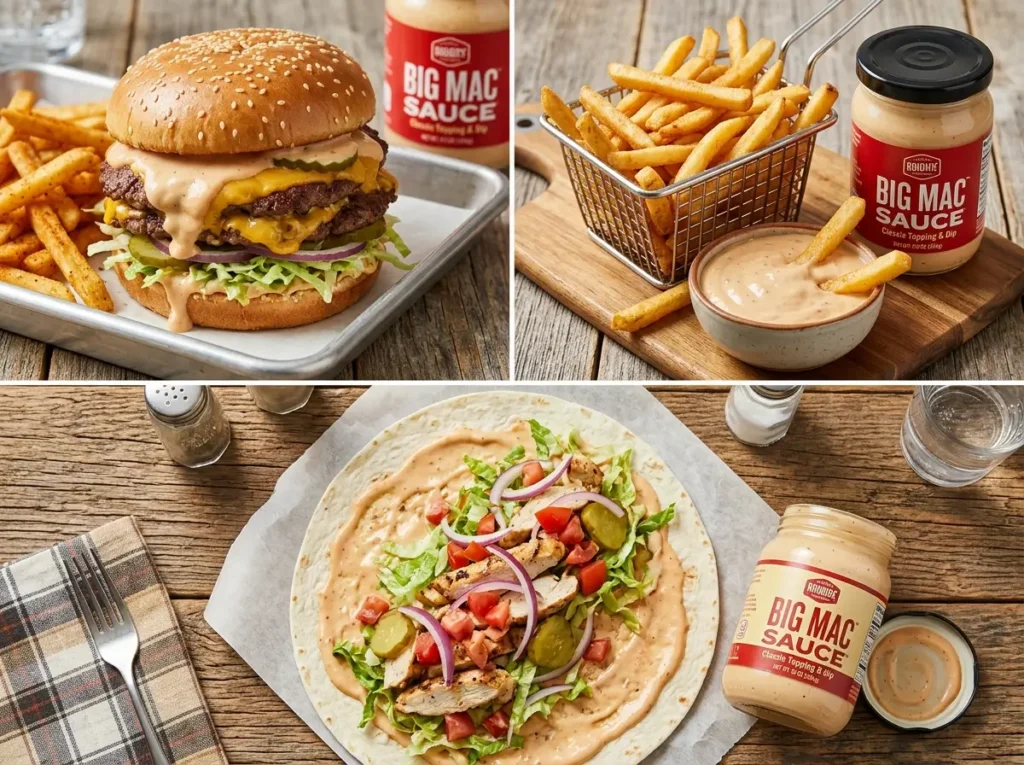 Big Mac sauce used as burger topping dipping sauce and fries condiment