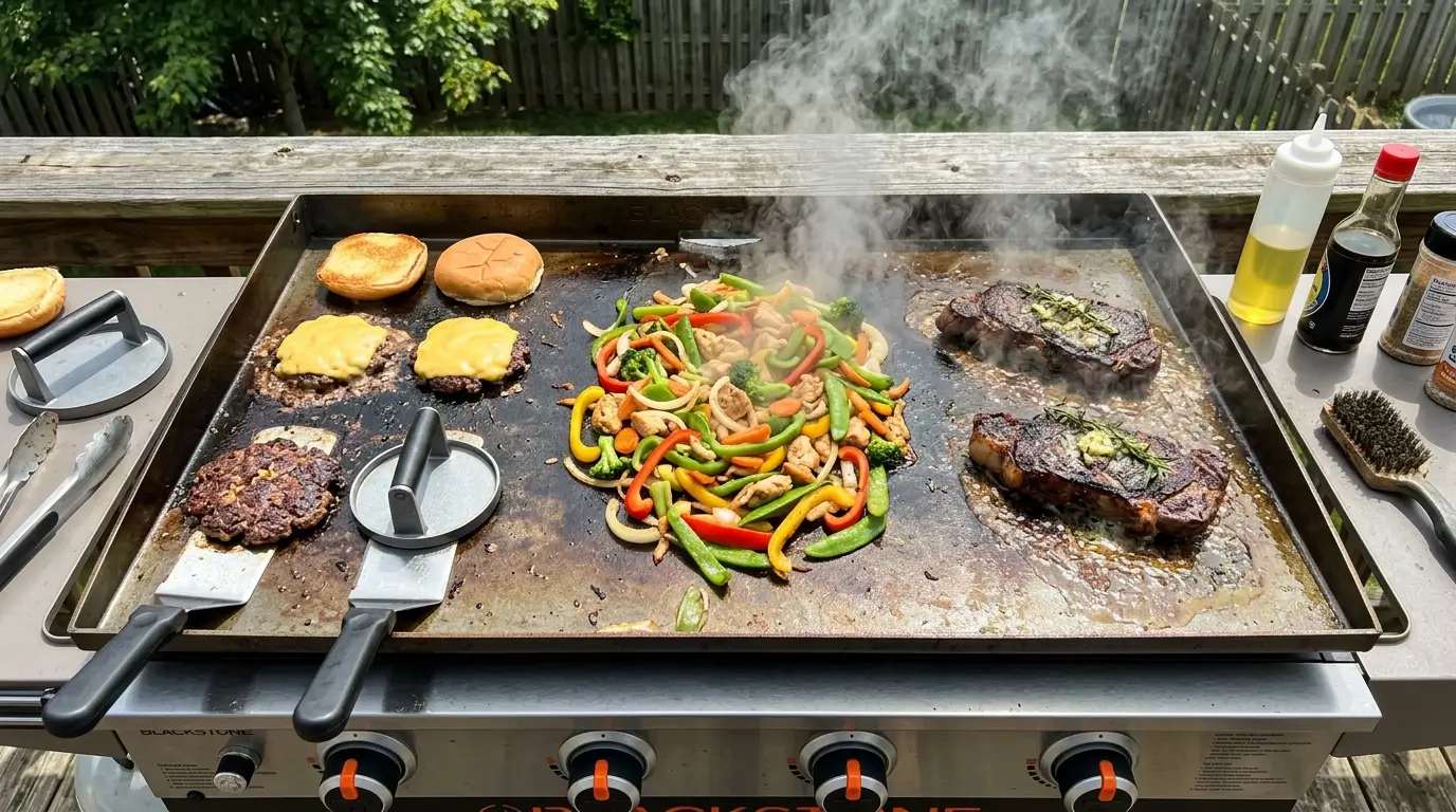 Blackstone grill recipes smash burger steak and stir fry on flat top griddle
