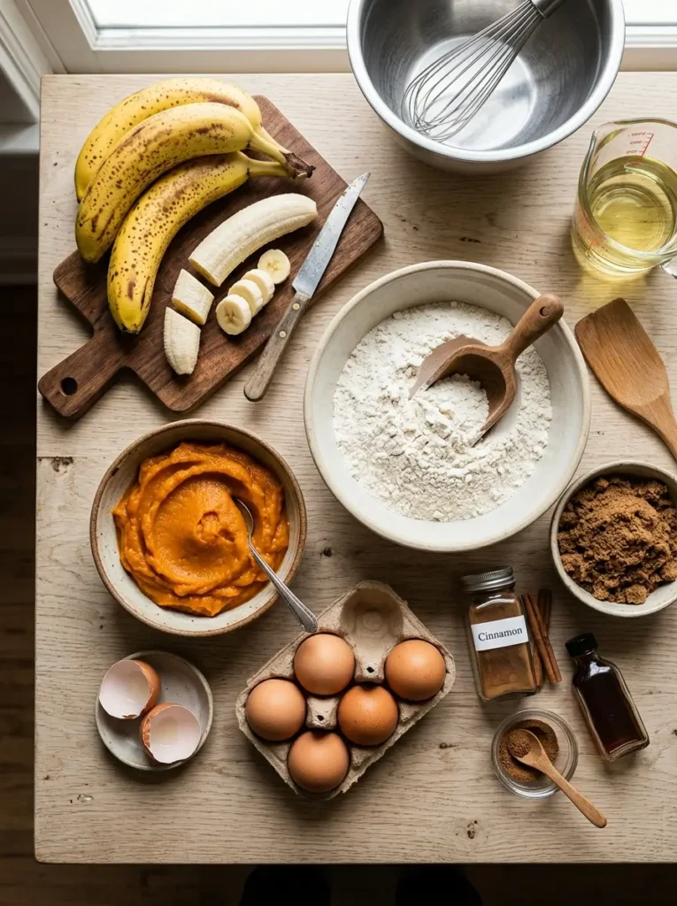 Pumpkin banana bread recipe ingredients pumpkin puree bananas flour cinnamon