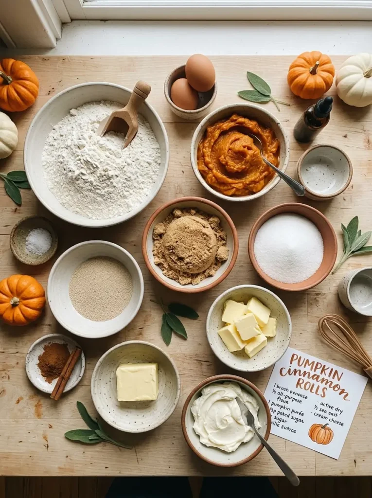 Pumpkin cinnamon rolls recipe ingredients pumpkin puree flour cinnamon cream cheese