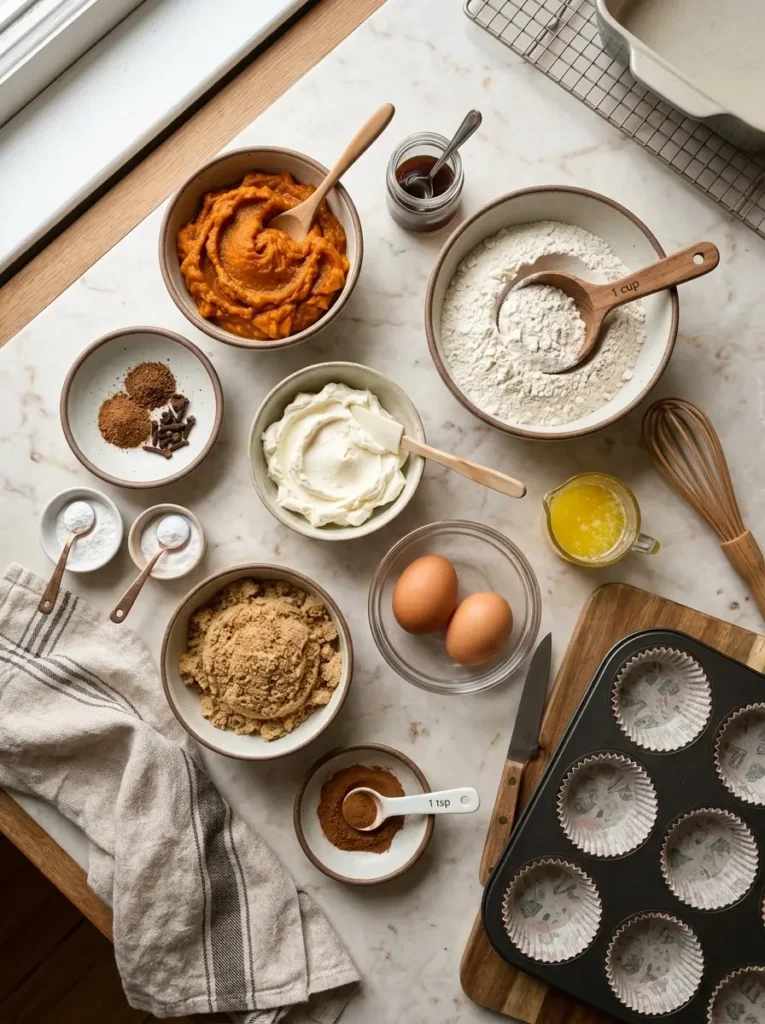 Pumpkin cream cheese muffins recipe ingredients pumpkin puree cream cheese cinnamon